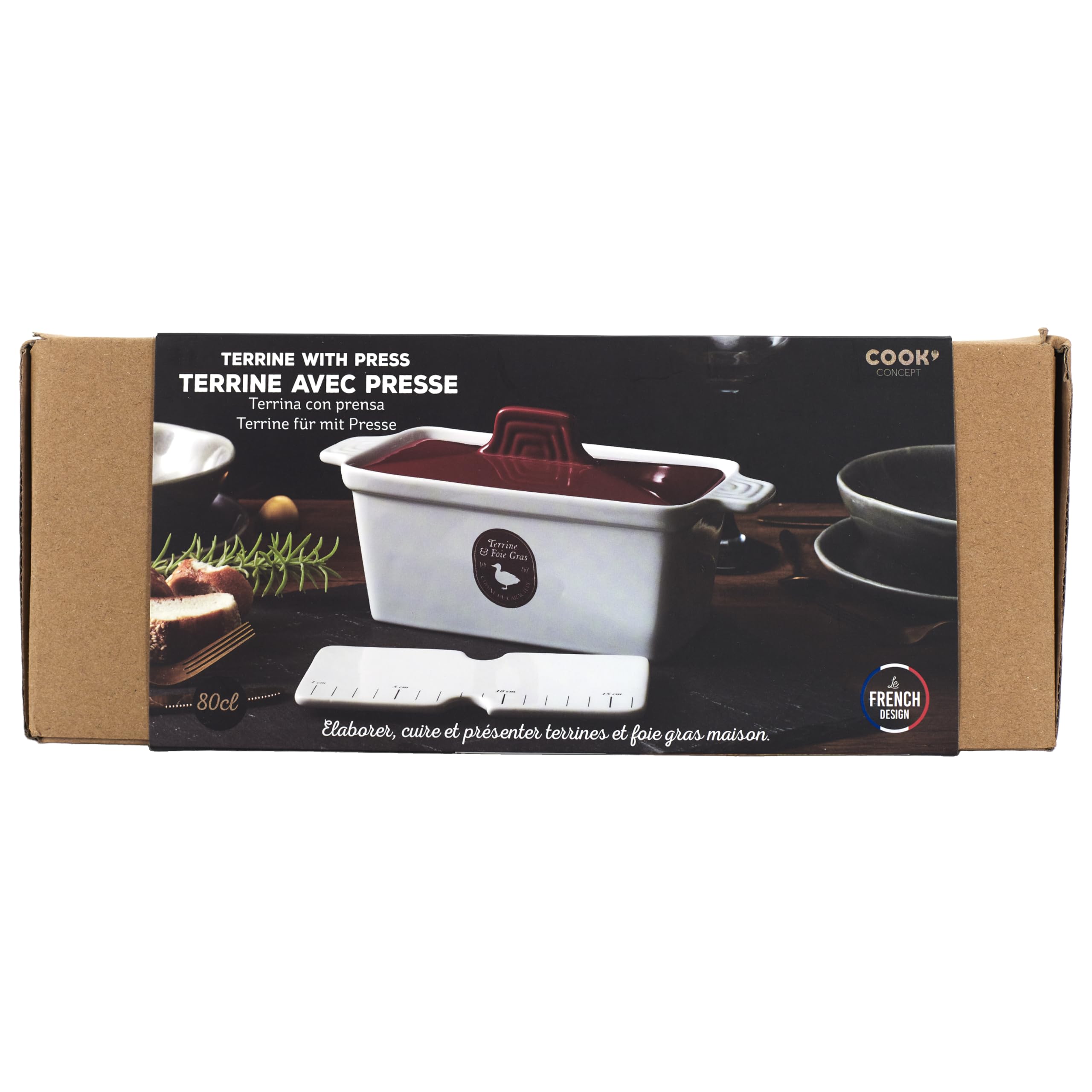 Saveur et Degustation KC2301 - Vaschetta per foie gras in ceramica con pressa, 25,5 x 11 x 27 cm, colori assortiti