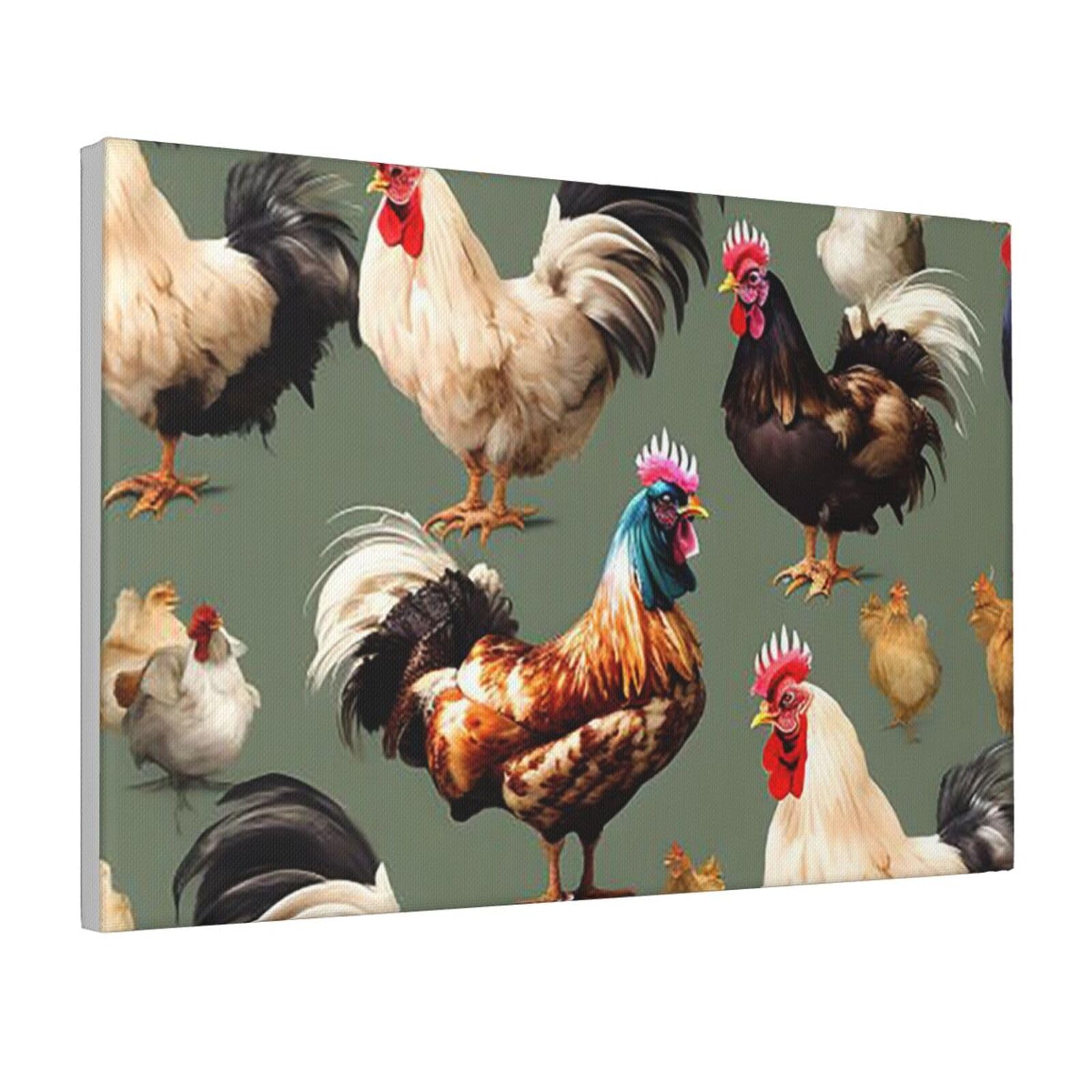 Framed Wall Art for Living Room Art Work, Chicken And Rooster Print Picture Prints Modern Office Wall Paintings Poster Aesthetic Wall Decorations for Home Decor Ready To Hang 8"x12"