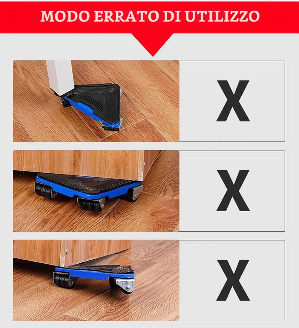 Set Sposta Mobili Pesanti, Ruote per Spostare Mobili Pesanti, Sollevatore e Rulli per Il Trasporto di Mobili Pesanti, Max Fino a 500 kg, Rotazione a 360°