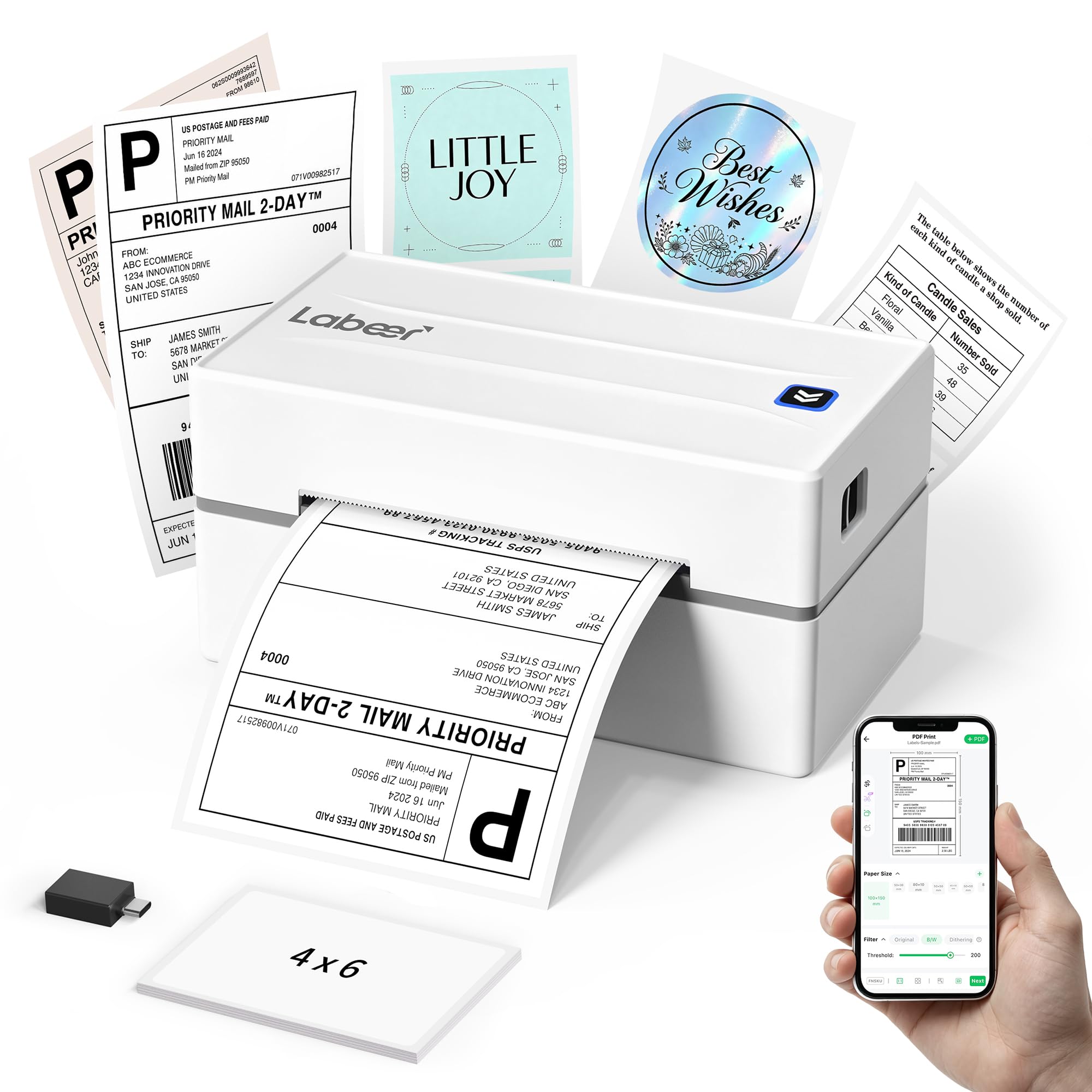 Labeer Bluetooth Thermal Shipping Label Printer, Wireless 4x6 Label Printer | For Home, Office, Warehouse, Factory, Online Sellers & Shipping, Compatible with iPhone, Android, Windows, Mac & Chromebook