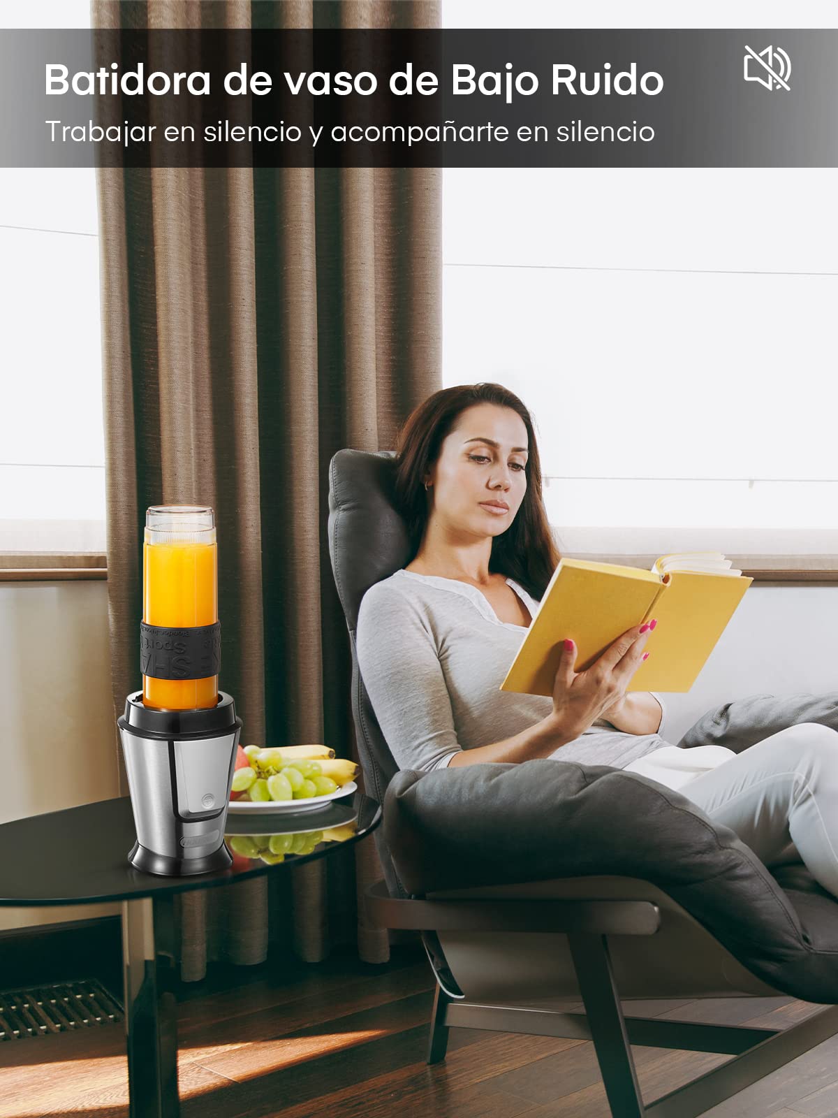 HOUSNAT Batidora de Vaso Individual 3 en 1, Mini Batidora Smoothie Maker con Molinillo de Café 280ml y 2 Portátil Botellas Deportivas 570ml, Acero Inoxidable, Apta para Lavavajillas, 500W