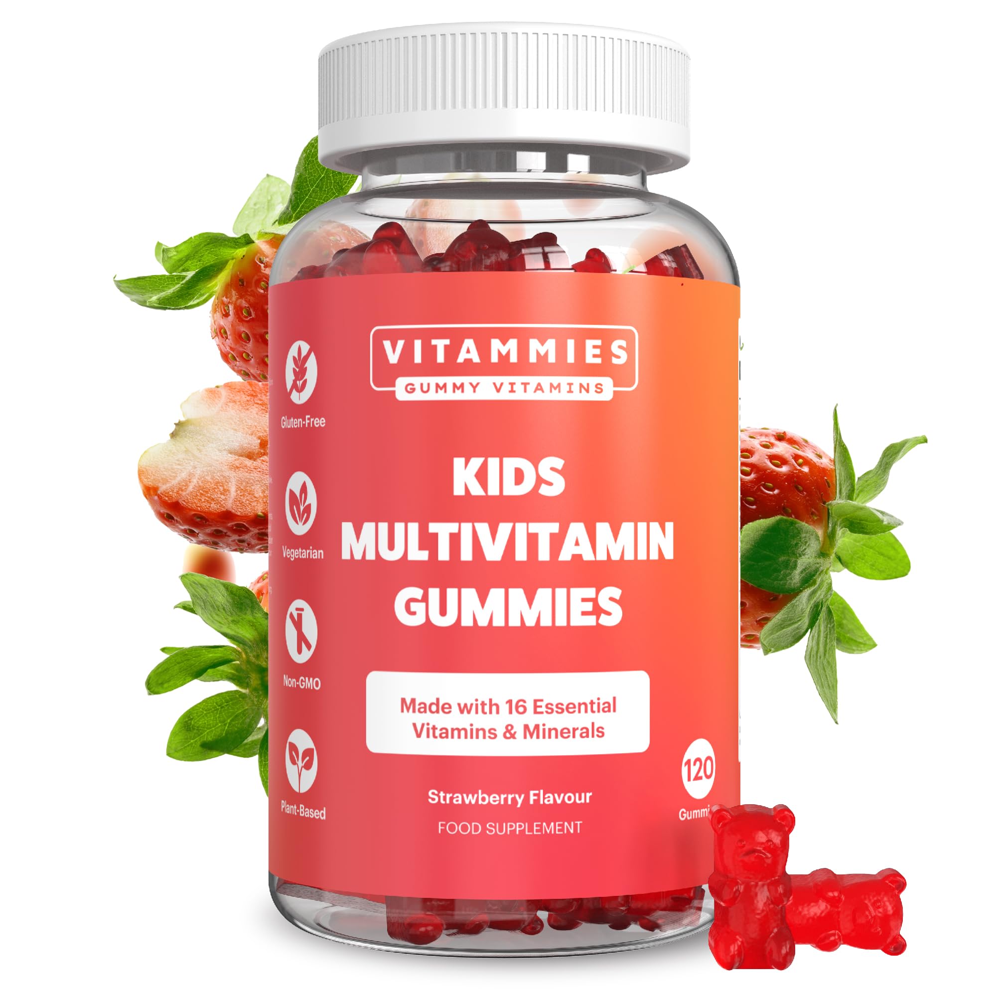 Vegan Kids Vitamins | Kids Multivitamin Gummies | 4 Month Supply | 16 Essential Nutrients | Vitamin C, A, D3, B2, B6, B12, E, K, Biotin, Iodine, Zinc & More | Non-GMO | Chewable | GMP
