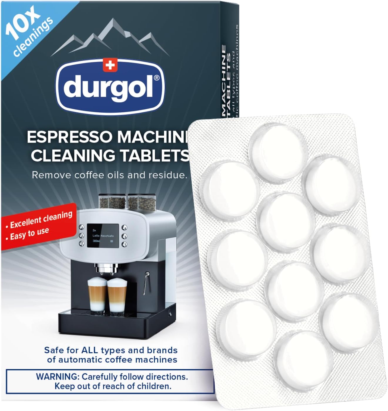 Espresso Machine and Coffee Maker Cleaning Tablets, Compatible with all Coffee Machines10 count, White