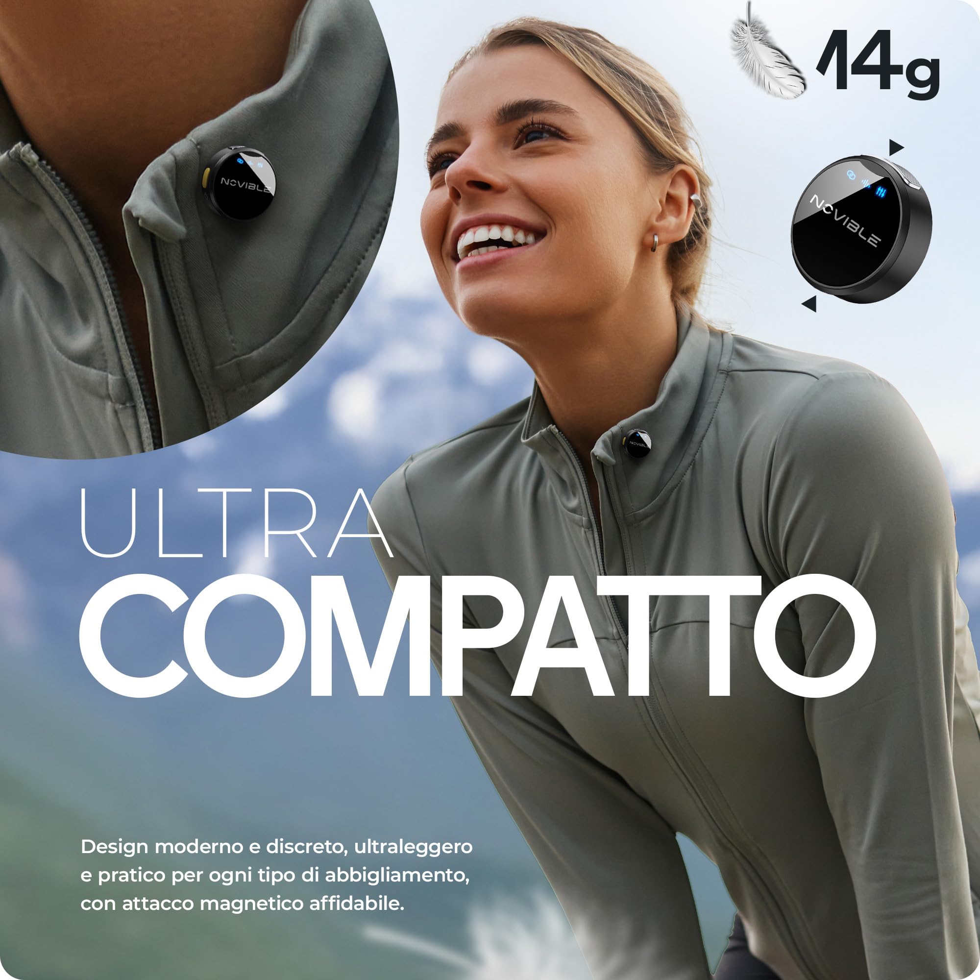 Microfono Lavalier Wireless per iPhone, Android, Fotocamera, PC - Audio Chiaro, Cancellazione Rumore, Portata 100 m - Autonomia 25 h con Custodia di Ricarica