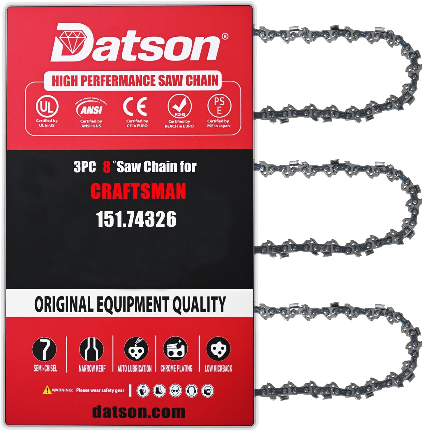 8 Inch Chainsaw Chain Replacement for CRAFTSMAN 151.74326,GREENWORKS Pole Saw: 20192 Corded 6.5A, 20302 40V, 20352 24V Li-ION, 20612 20V Li-ION, 20672 40V Li-ION, 1400102 24V Li-ION(3 Chains)