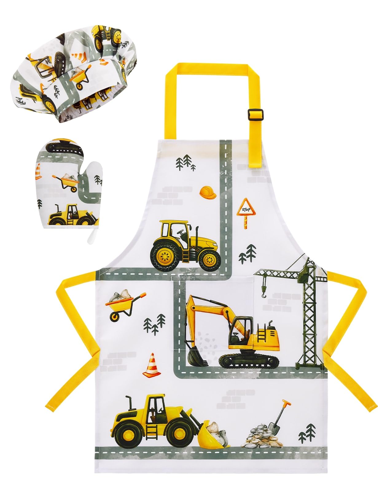 WERNNSAI Kids Apron and Chef Hat Set - Truck Children Art Apron Waterproof Toddler Chef Cooking Aprons with Hat Oven Mittens Baking Painting Gardening Aprons Kitchen Classroom Art Smock Age 2-5 Years — image 1