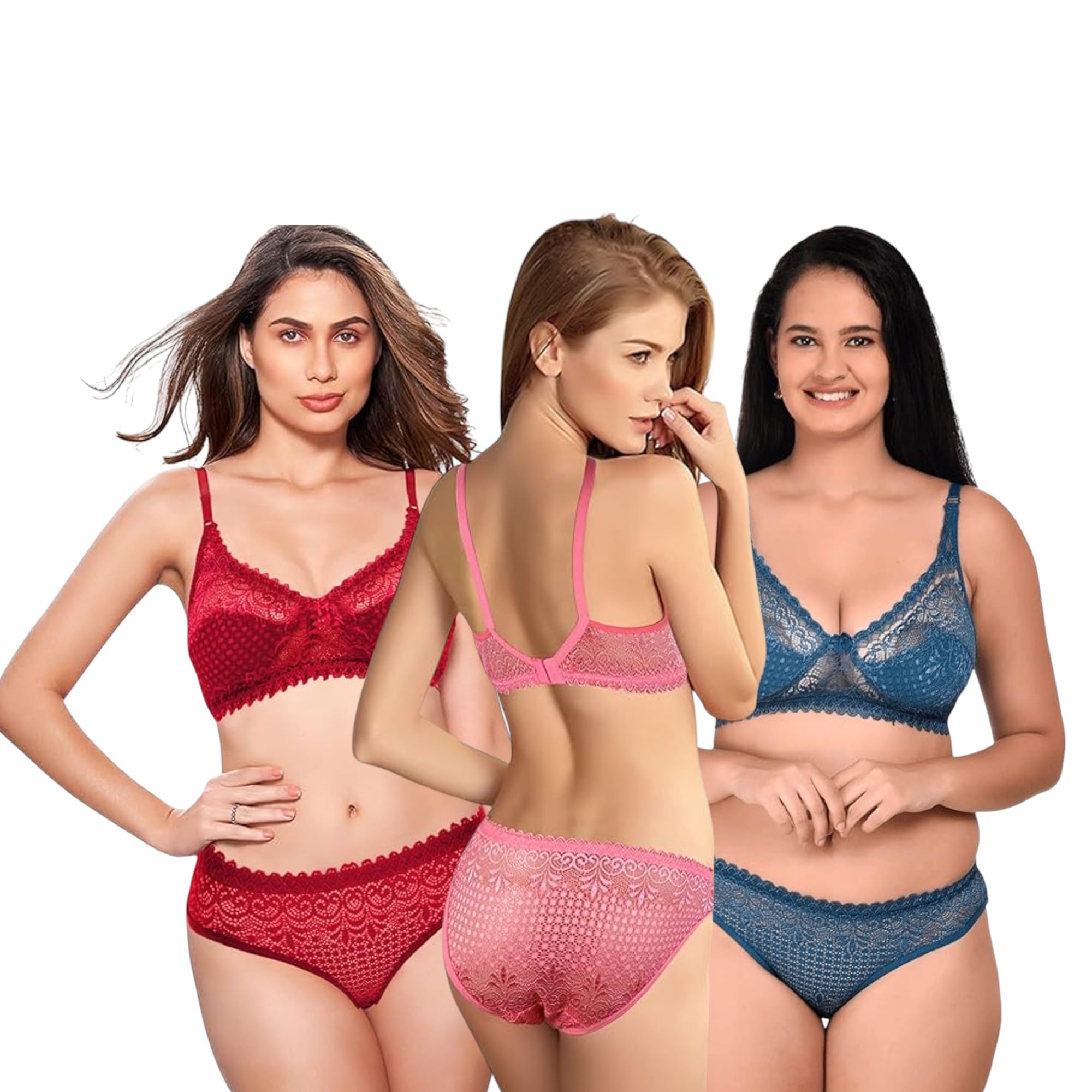 Combo Bridal Honeymoon Cotton Designer Bra Panty Set Lace Push Up Non-Wired Solid Lingerie Lace Bra and Hipster Belt Panty Set for Women and Girls Lingerie Set-image-20