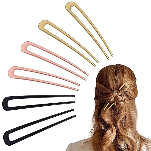 6Pcs Metal French Hair Pins for Women U Shape Sticks