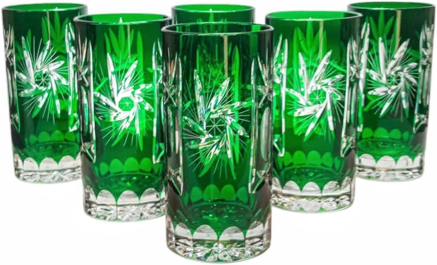 MaRika Crystal Water Glasses and Drinking Glasses 320ml - Emerald, Hand Decorated Elegant Glass - Set of 6 in Gift Box, Perfect for Everyday Use and Gift