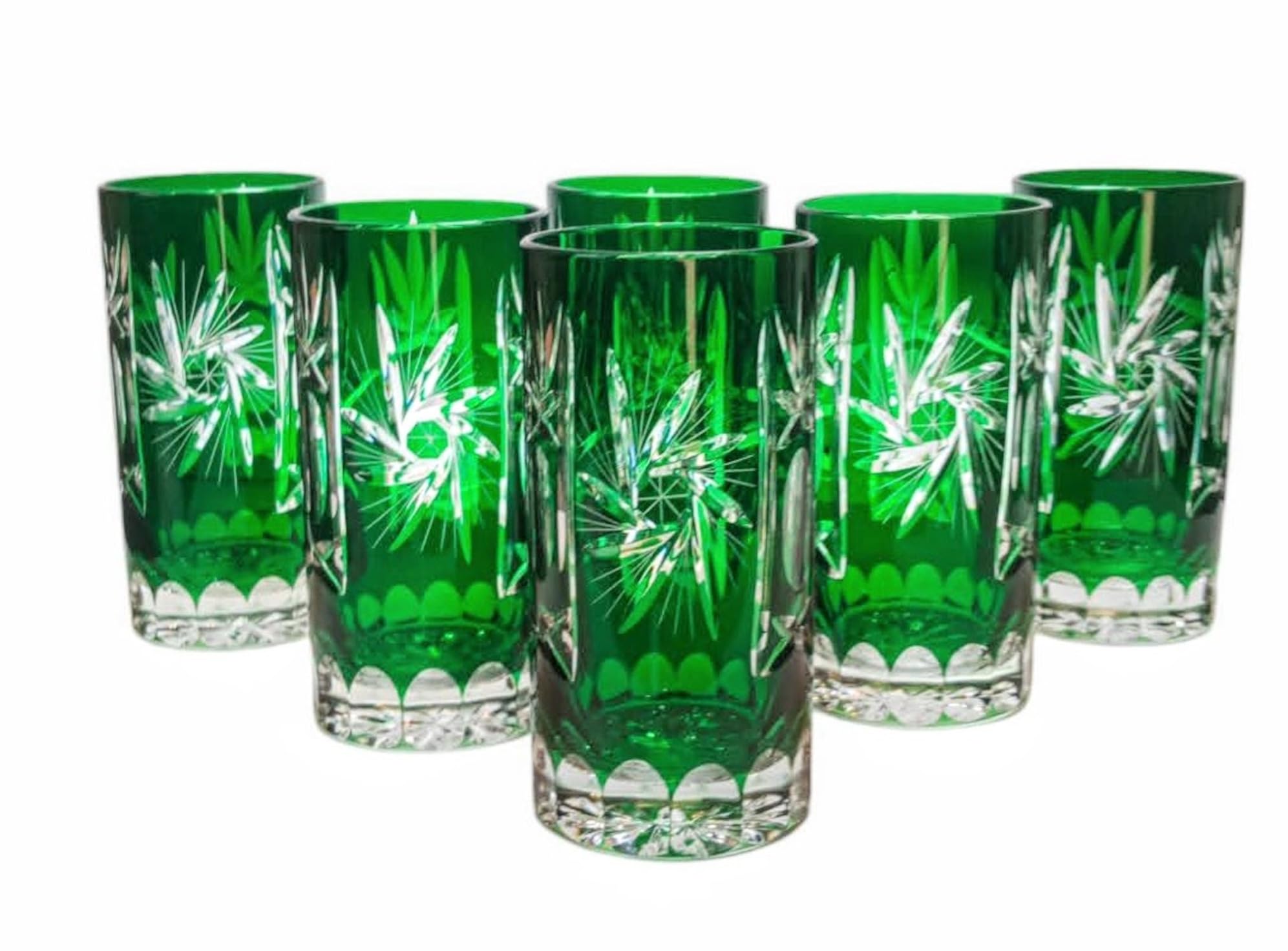 MaRika Kryształowe szklanki do wody i szklanki do picia 320 ml – szmaragd, ręcznie zdobione eleganckie szkło – zestaw 6 sztuk w opakowaniu prezentowym, idealne na co dzień i jako prezent