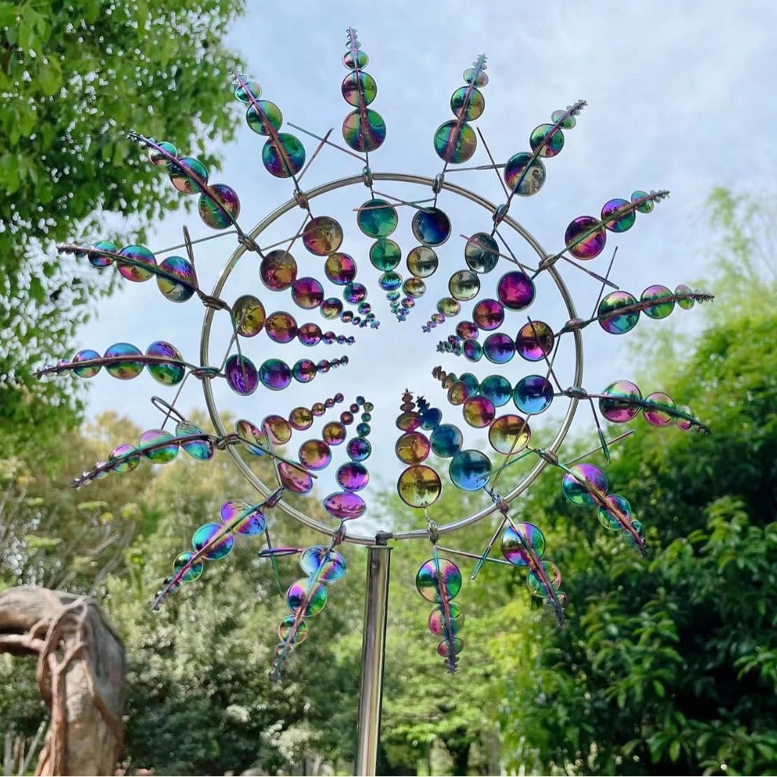 Colour Metal Garden Wind Spinner, Iridescent Bubble Design, Outdoor Kinetic Art Sculpture Stake,Metal Windmills, Suitable For Courtyard Decoration, Outdoor Decoration And Wind Vane. (Colour)