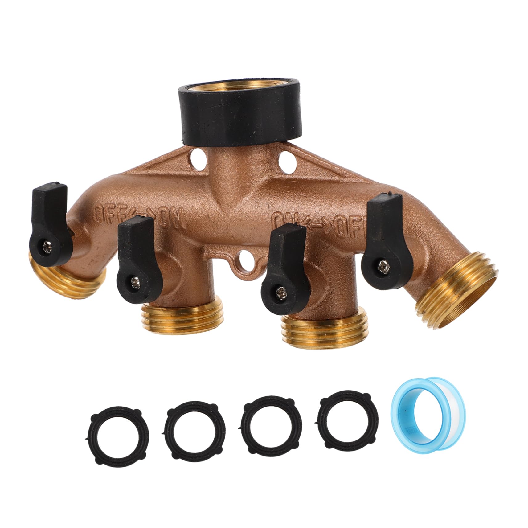 Sdoppiatore per Rubinetto in Ottone A 4 Vie Valvole di Intercettazione per Controllare Flusso Adattatore per Tubo da Giardino Connettore Facile da Ruotare