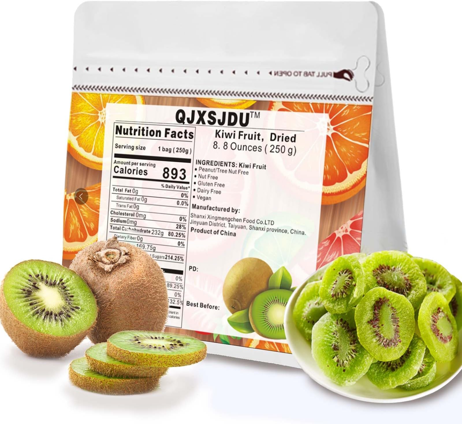 Kiwi Dried Fruit Snacks 8.8 Oz/250 g Exotic Chewy Cut Kiwis Fruit for Fruitcake Salad Yogurt Cocktail Survival Food Variety Pack For Adults