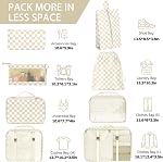 8 Set Packing Cubes for Travel, Luggage Packing Organizers Accessories Large Toiletries Bag for Clothes Shoes Cosmetics (Khaki Checkered)