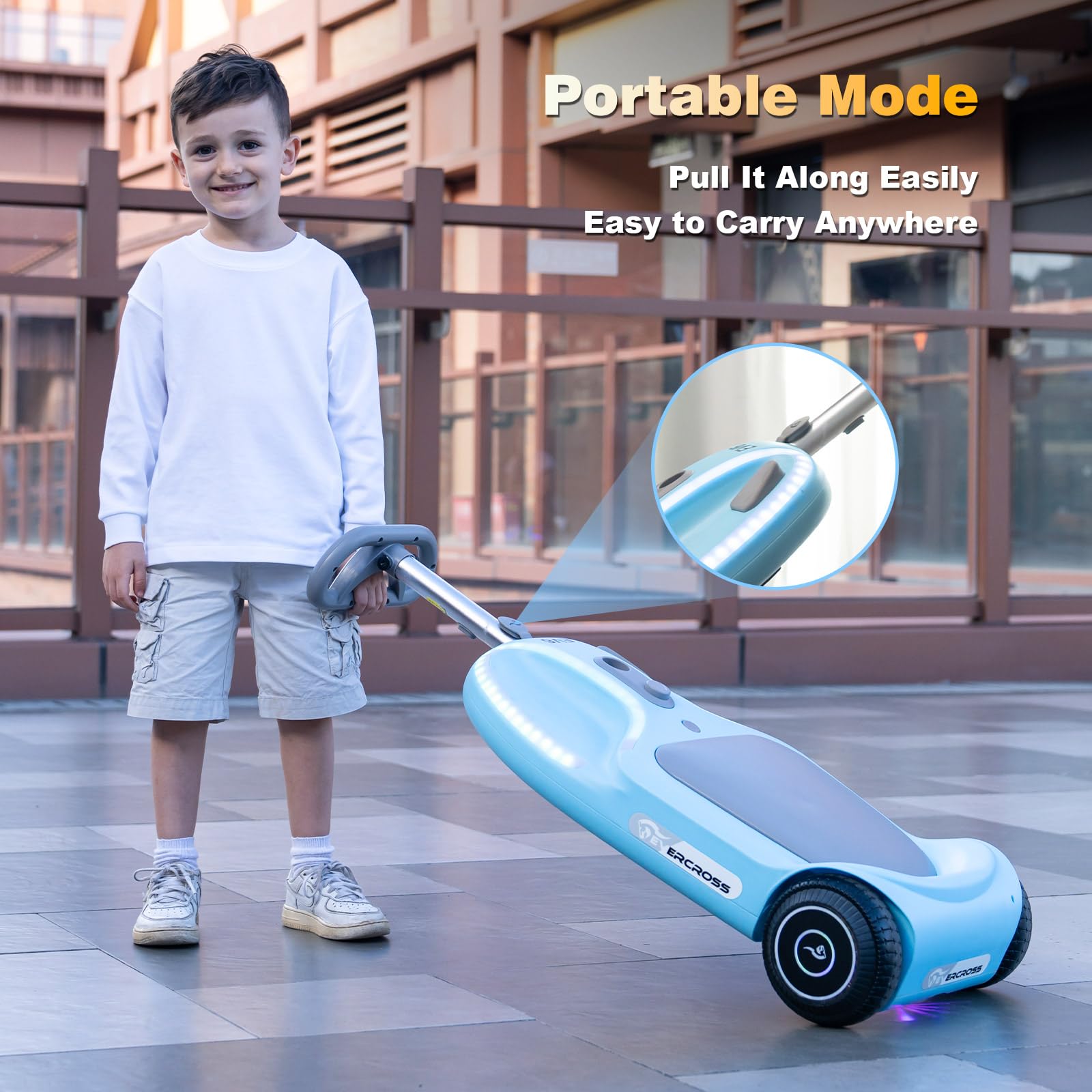 EVERCROSS EV6 Macchina Elettrica per Bambini, 4-in-1 Ricaricabile Auto Elettrica, 3 Velocità, Motore Brushless 90W, Anti-Ribaltamento, Luci LED & Bluetooth, Monopattino Pieghevole con Sterzo 360°