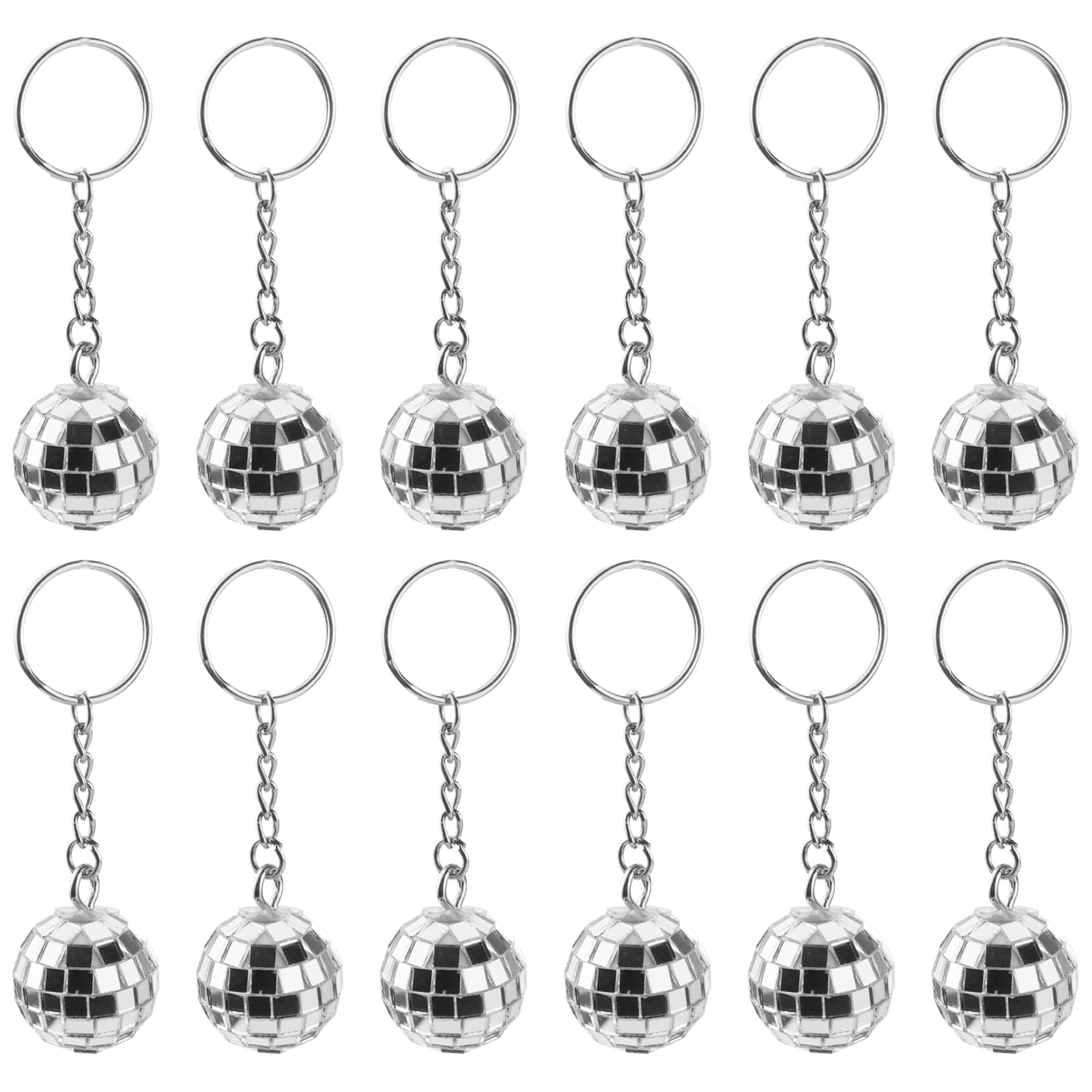 12PCS Disco Ball Keychain, Silvery Mini Keychains Party Favors, Keychain Small Silver Disco Ball Accessories for 70s 80s Disco-Party Supplies Halloween Christmas Party Decorations