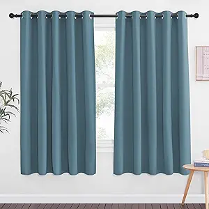 NICETOWN 66 Inch Long Blackout Curtains for Bedroom Living Room, Thermal Insulated Room Darkening Curtains, Light Blocking Blackout Drapes for Bedroom, 66" W x 66" L, 1 Panel, Smoky Blue