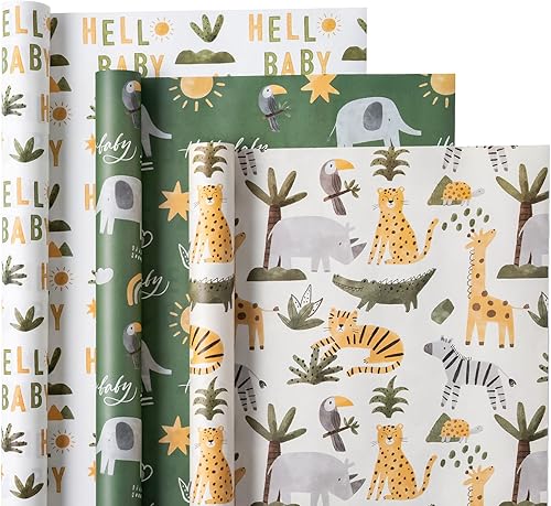 Miniatura 19 de WRAPAHOLIC - Papel de regalo para baby shower con diseño de oso - Rollo mini - 3 rollos - 17 pulgadas x 120 pulgadas - Papel de regalo con lazo de