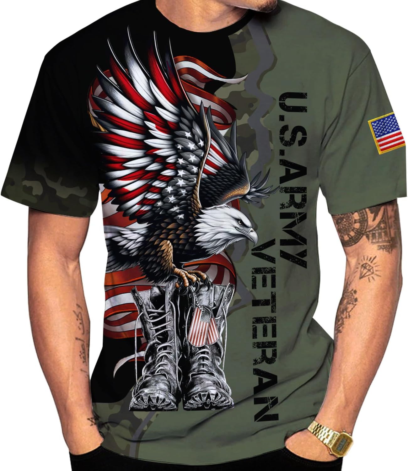 Veteran Army T-Shirt US Military Pride American Flag Vintage Jersey, Army Shirts for Men Memorial Day Father's Day Gift Idea (US, Alpha, Large, Regular, Regular, Multicolor 3)