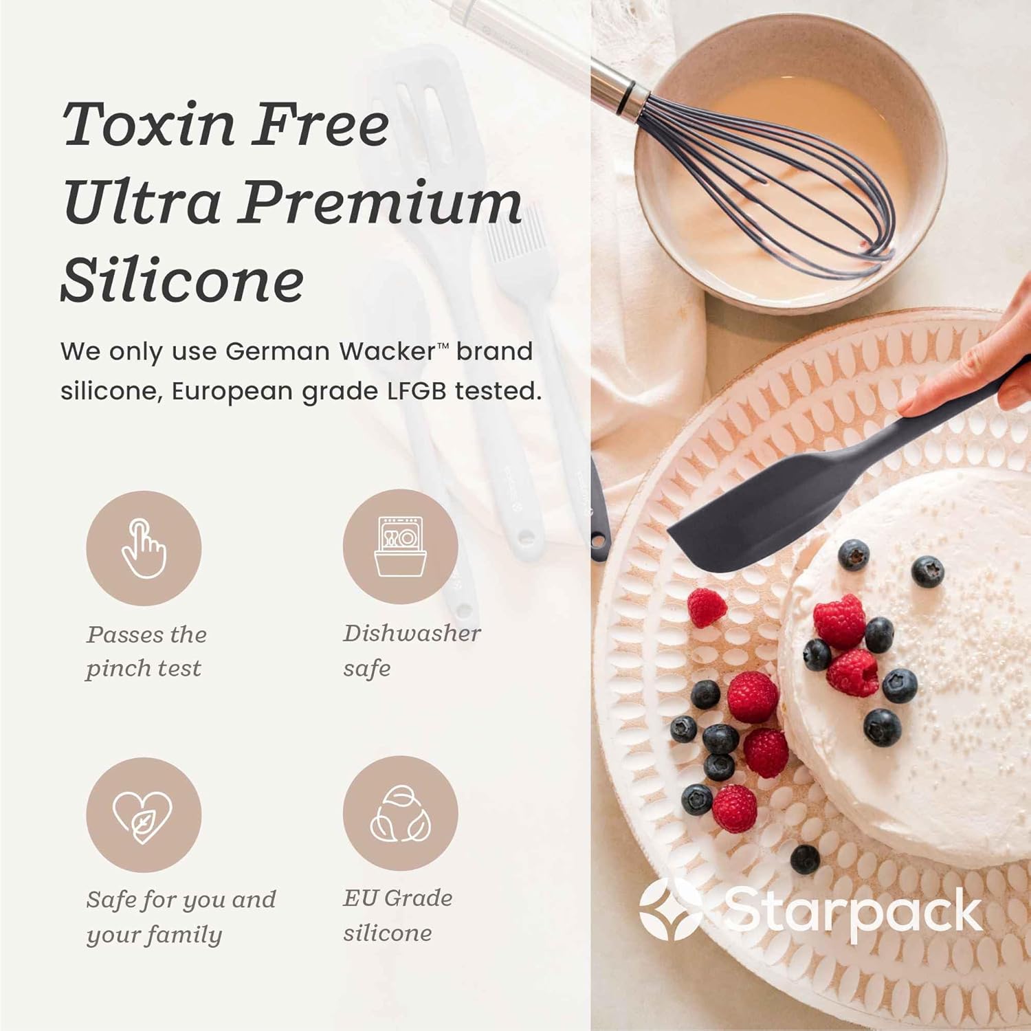 StarPack 'Scrape & Stir' Silicone Spatula Set (4 Pcs) - Heat Resistant Spatula Set 600°F - Food Grade Kitchen Spatulas - Nonstick Silicone Baking & Cooking Spatula - Rubber Spatulas for Kitchen Use