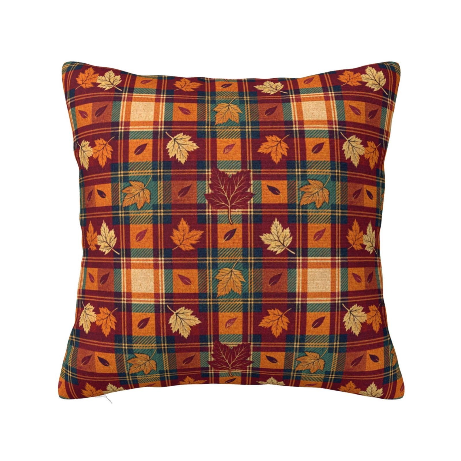Autumn Plaid with Leaves Pillowcase 24"x24"