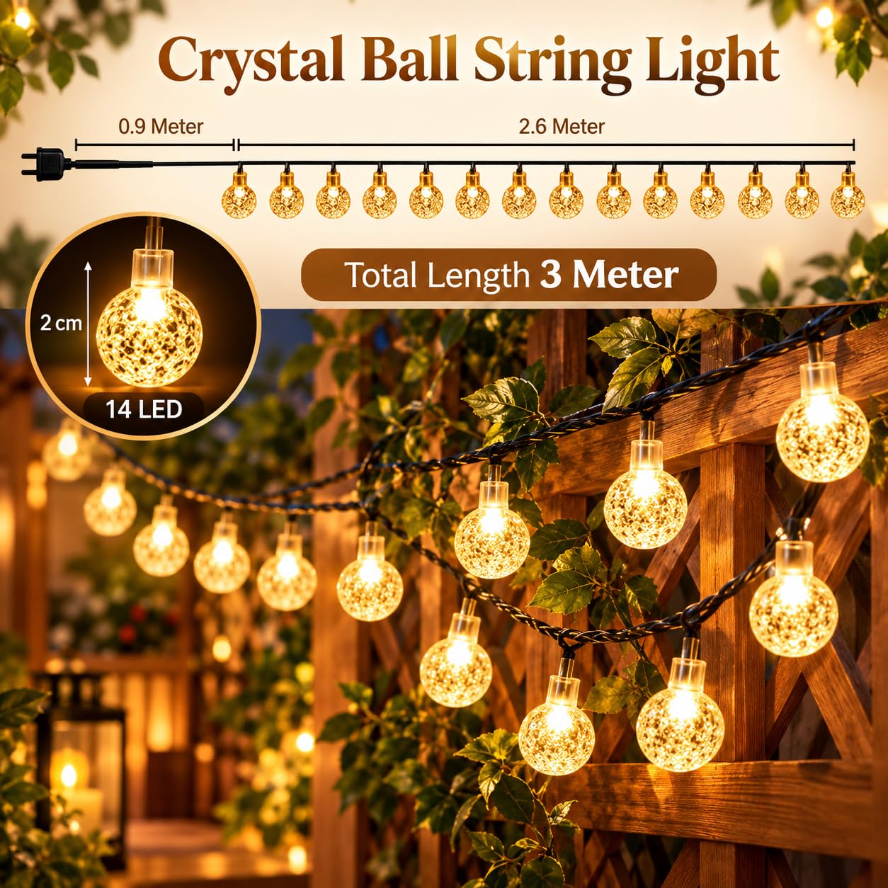 Crystal Ball String Lights - Warm White Glow -4