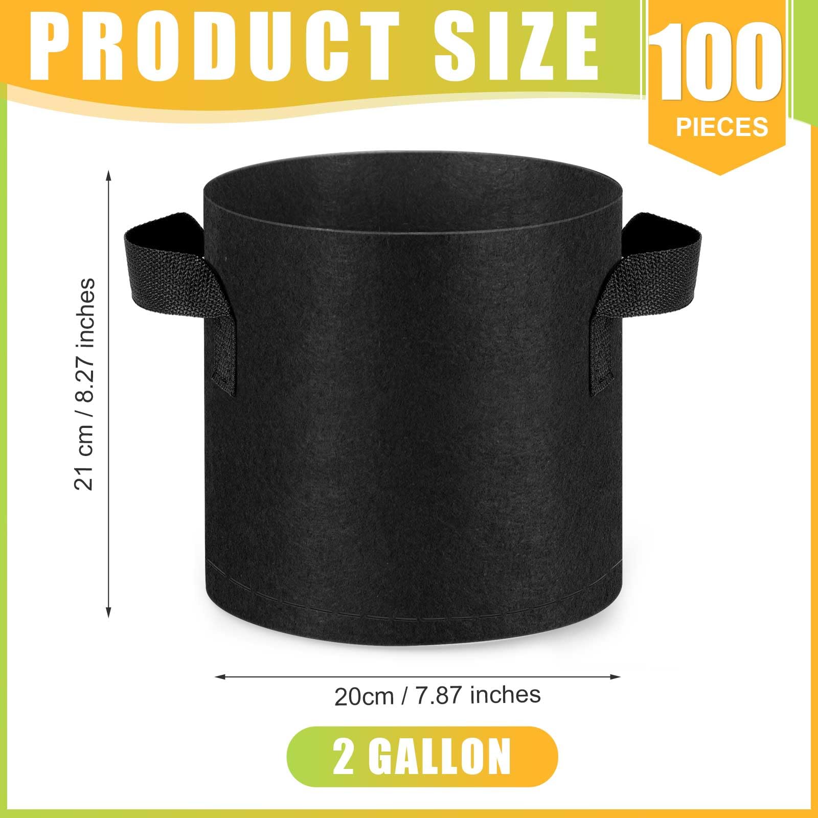 Nuanchu Lot de 100 sacs de culture de 7,6 litres en tissu aéré avec poignées - Sacs de jardin non tissés épais pour cultiver des légumes - Sacs de culture robustes pour fleurs et fruits