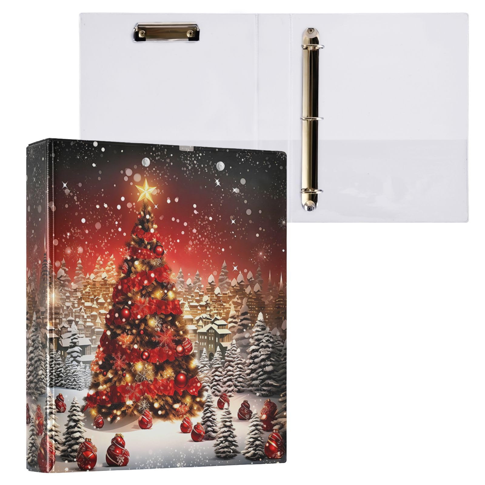 3 Ring Binder Red Christmas Tree Snowflakes 1.5 inch Binders