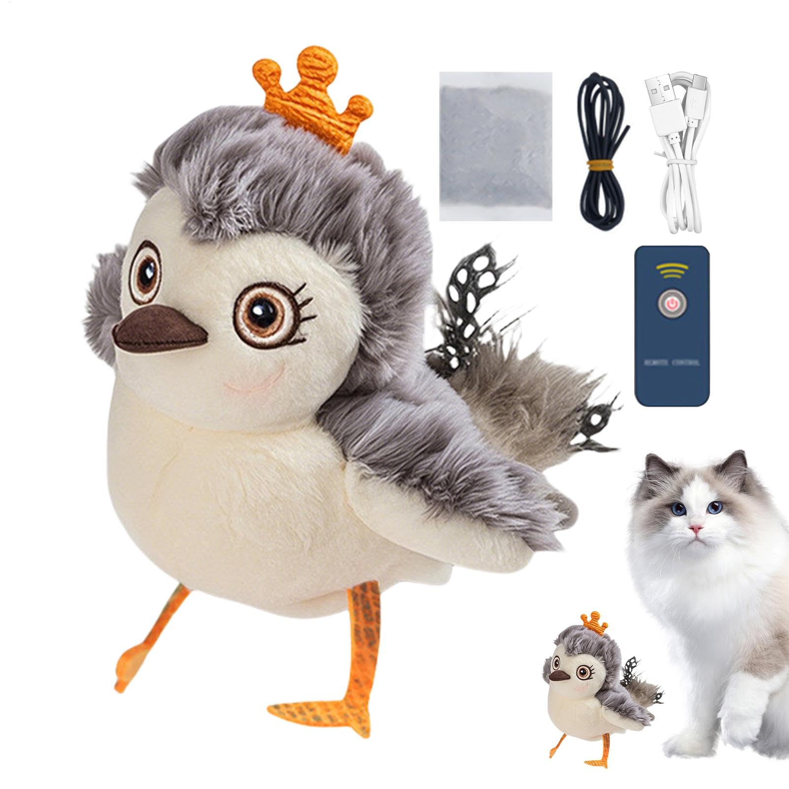 Flappy Chases Bird Cat Toy, Flying Flapping Bird Cat Toy With Catnip, Simulated Chirping Bird Cat Toy With Flapping Wings, Interactive Cat Toys For Indoor Cats, Electric Shaking Bird Kitten Toys(A)