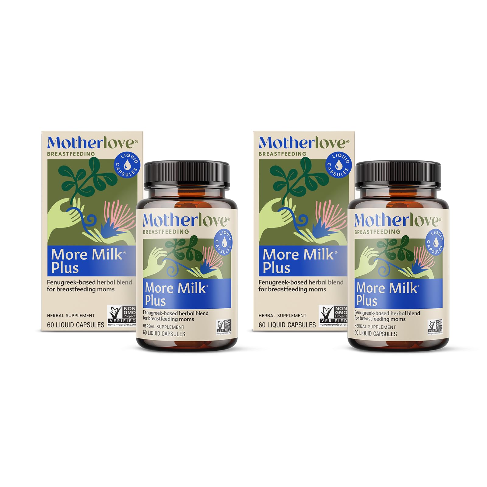 Motherlove More Milk Plus (60 Liquid caps 2 Pack) Fenugreek-Based Lactation Supplement to Support Breast Milk Supply—Non-GMO, Organic Herbs, Vegan, Kosher