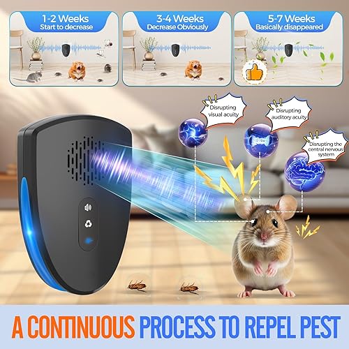 Miniatura 2 de Repelente ultrasónico de plagas, repelente de mosquitos mejorado 2025, repelente electrónico de roedores en interiores, control de plagas para
