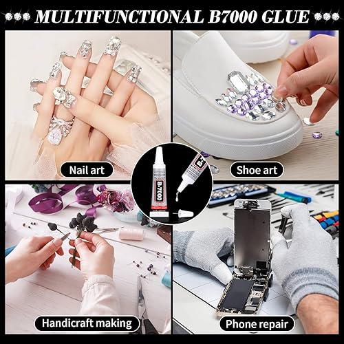 Miniatura 19 de Franja de diamantes de imitación con pegamento B7000 multiusos adhesivo, 1 yarda de diamantes de imitación brillantes con flecos de diamantes