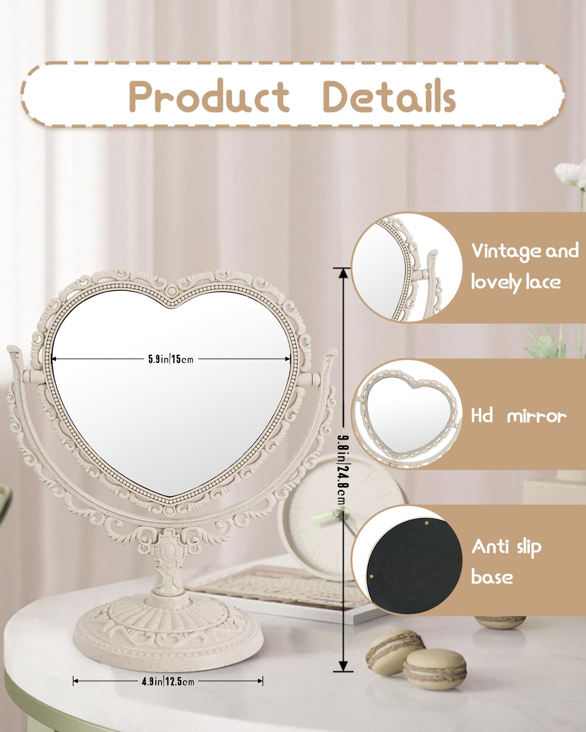 XPXKJ 7 Inch Vintage Heart Mirror
