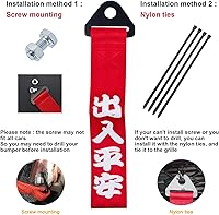 Vista 4 de Xotic Tech - 2 piezas de parachoques delantero rojo JDM Racing de nailon con correa de remolque con eslogan chino de acero + gancho de remolque