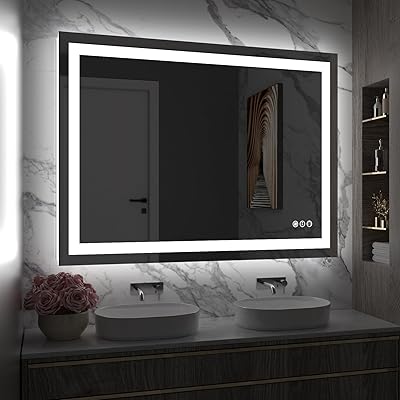 Amorho LED Bathroom Mirror 40''x 36'' with Front Light and Backlit, Stepless Dimmable Wall Mirrors with Anti-Fog, Shatter-Proof, Memory, 3 Colors, Double LED Vanity Mirror (Horizontal/Vertical)