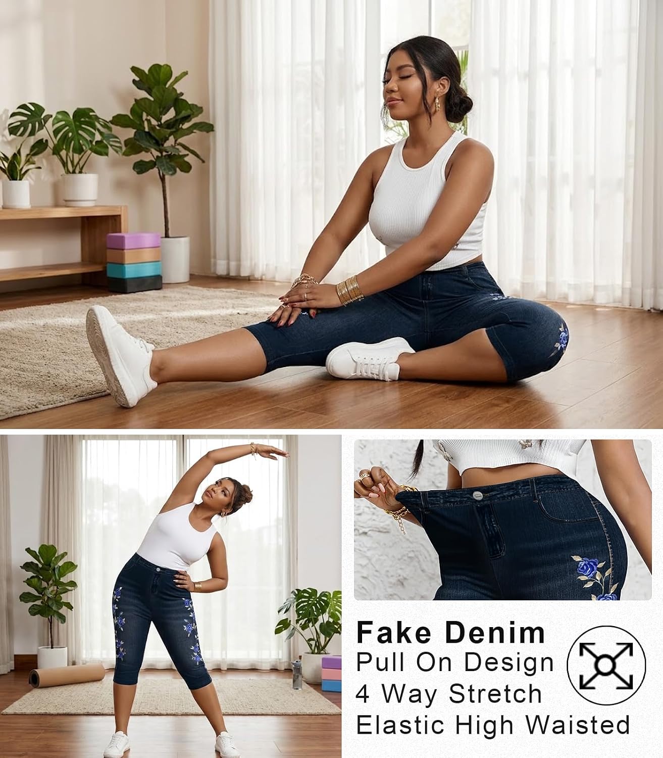 Women Plus Size Capri Pants Stretchy Skinny Casual Leggings