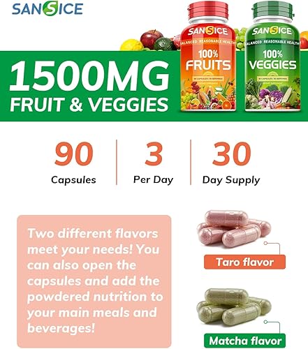 Miniatura 4 de SANSICE Suplemento de frutas y verduras, vitaminas 100% naturales de frutas y verduras, sin soja y sin OMG, suplementos de verduras y frutas para
