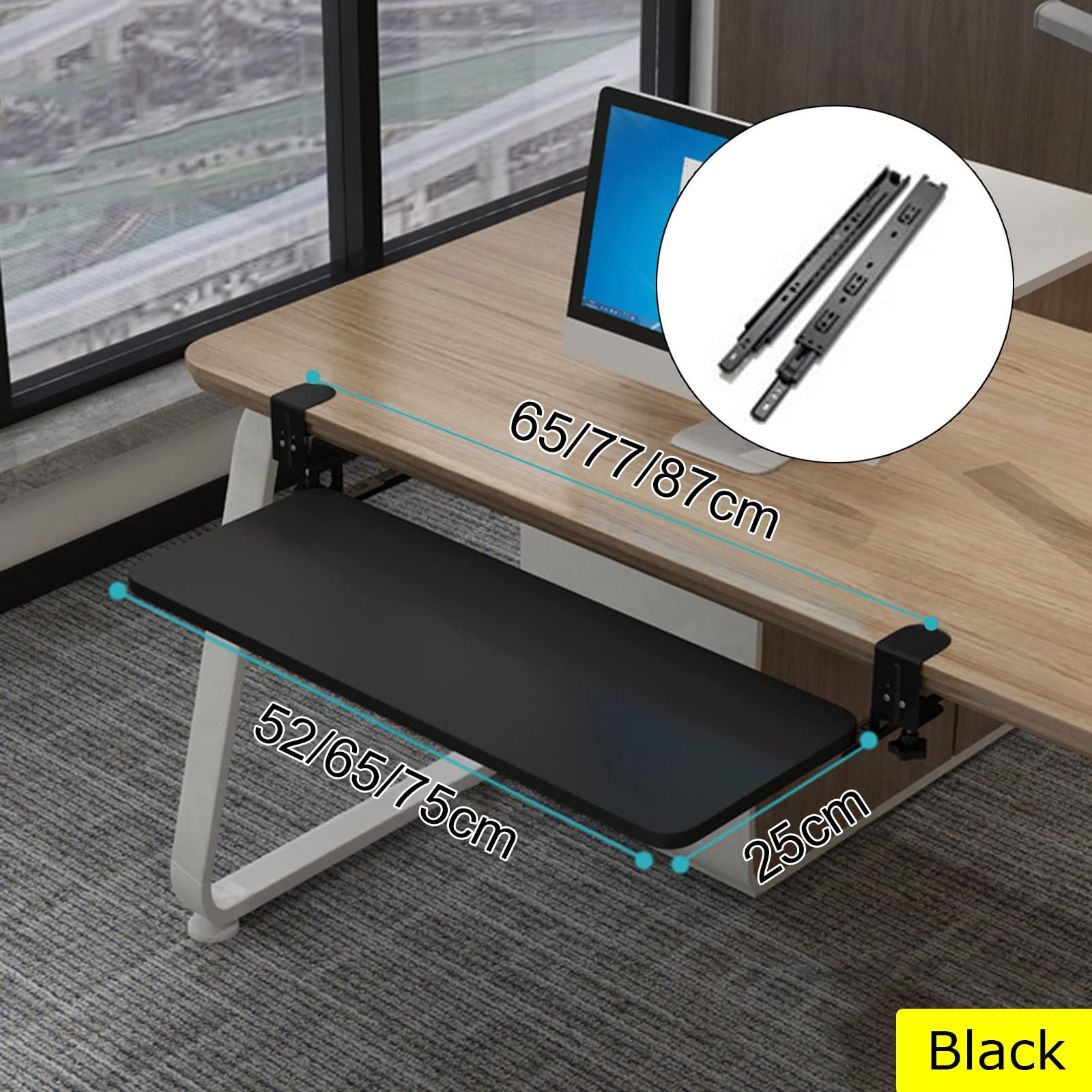 Plateau Clavier Souris Coulissant Sous Bureau - Support Ergonomique 52x25cm Noir