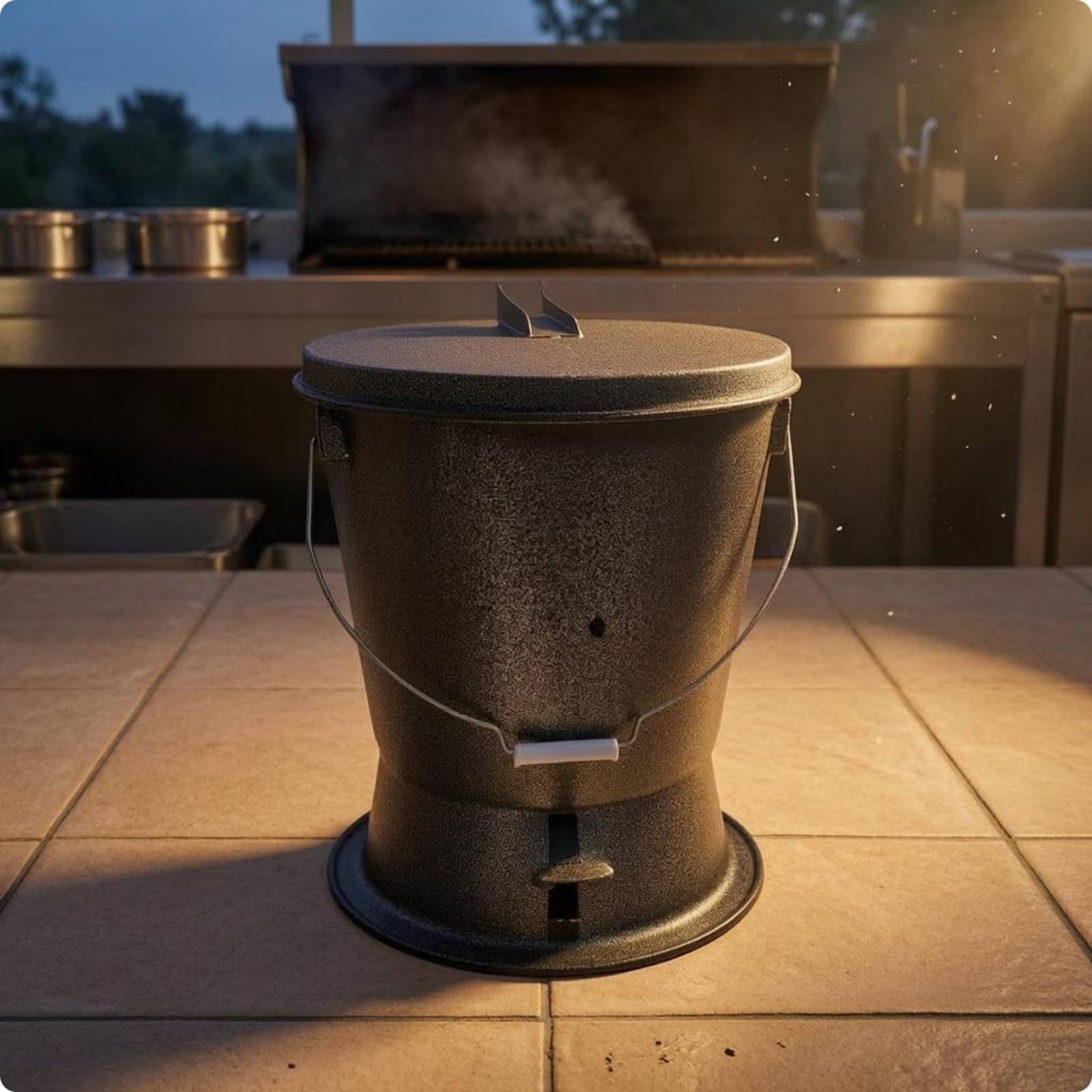 Qianly Contenitore Carbone Sigillato Robusto Secchio Cenere con Coperchio Facile da Pulire Secchio in Metallo con Coperchio per Ristoratori, Ristorante, Portatile