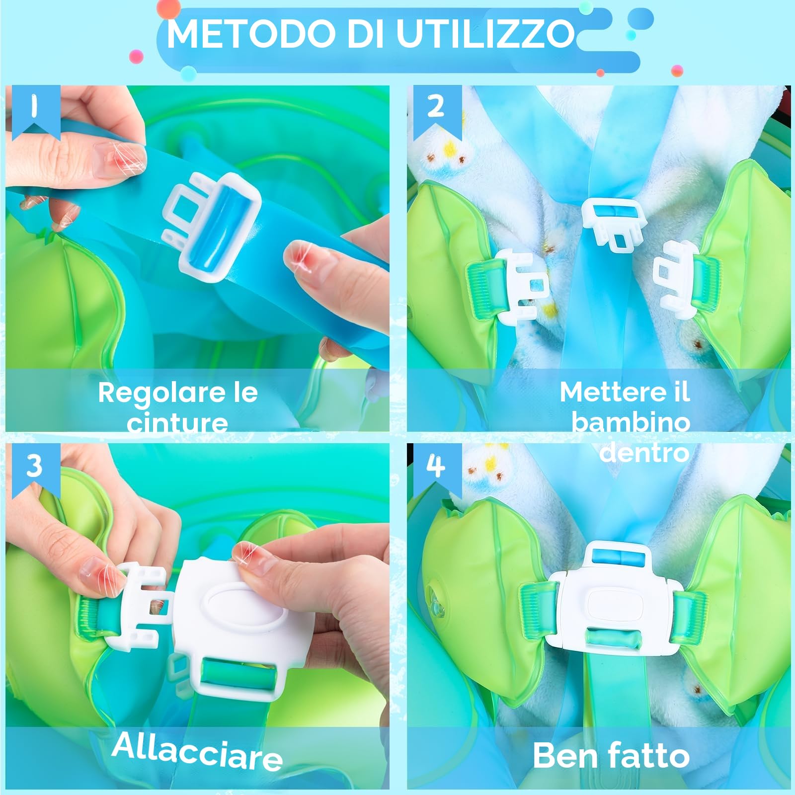 Thedttoy Salvagente Bambini con Parasole UPF50+ & Seggiolino di Sicurezza, Doppio Airbag Piscina Salvagente per Bambini Ragazzi 1-3 anni Gonfiabile Anello Salvagente Ciambella Neonato 6-36 Mesi(Blu)