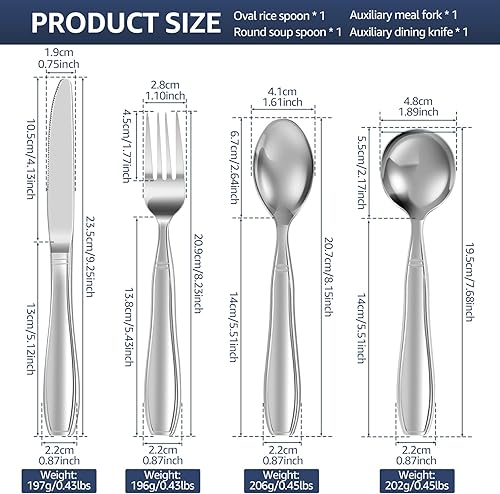 Miniatura 6 de 4 Pcs Weighted Silverware 304 Stainless Steel Weighted Utensil Set with Ergonomic Design for Elderly and People with Shaking Hands