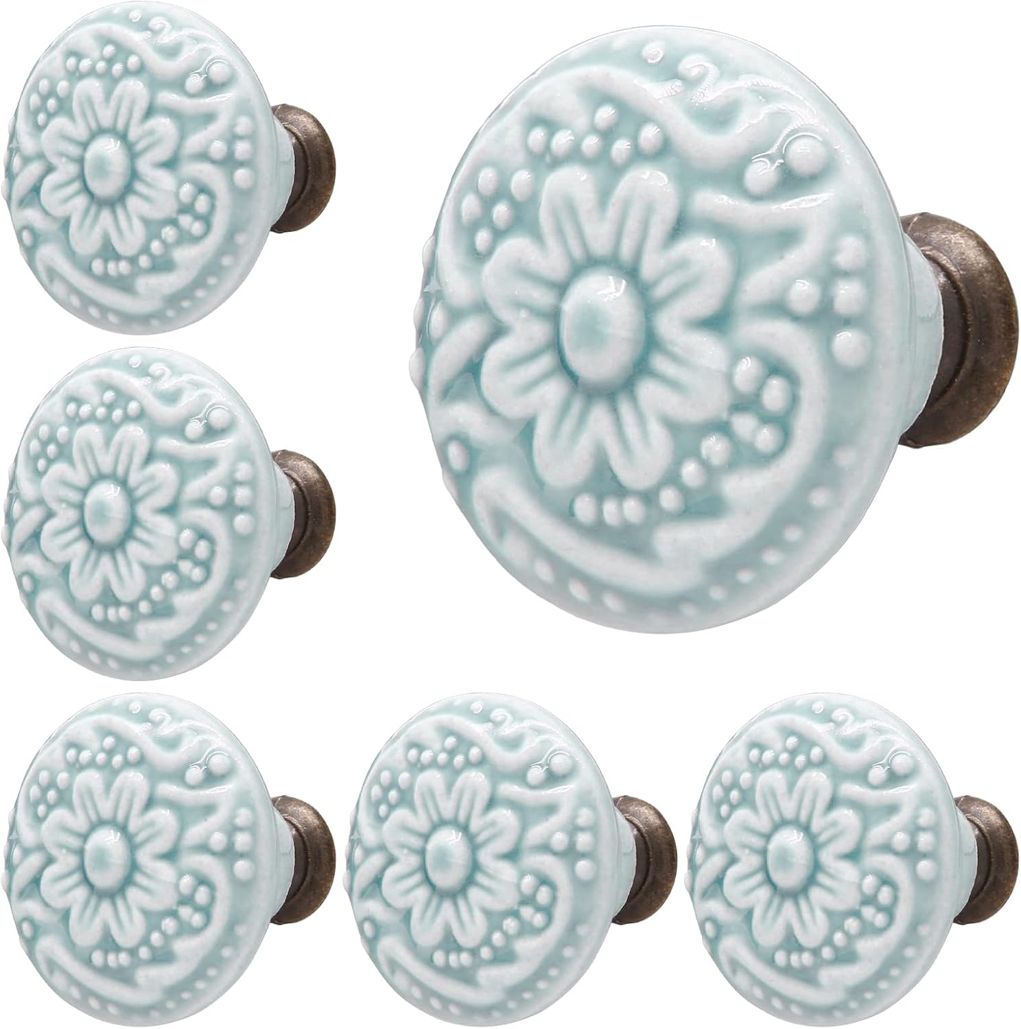Piutouyar Sky Blue Ceramic knobs, Kitchen Knobs, Retro Dresser Knobs, Drawer Knobs