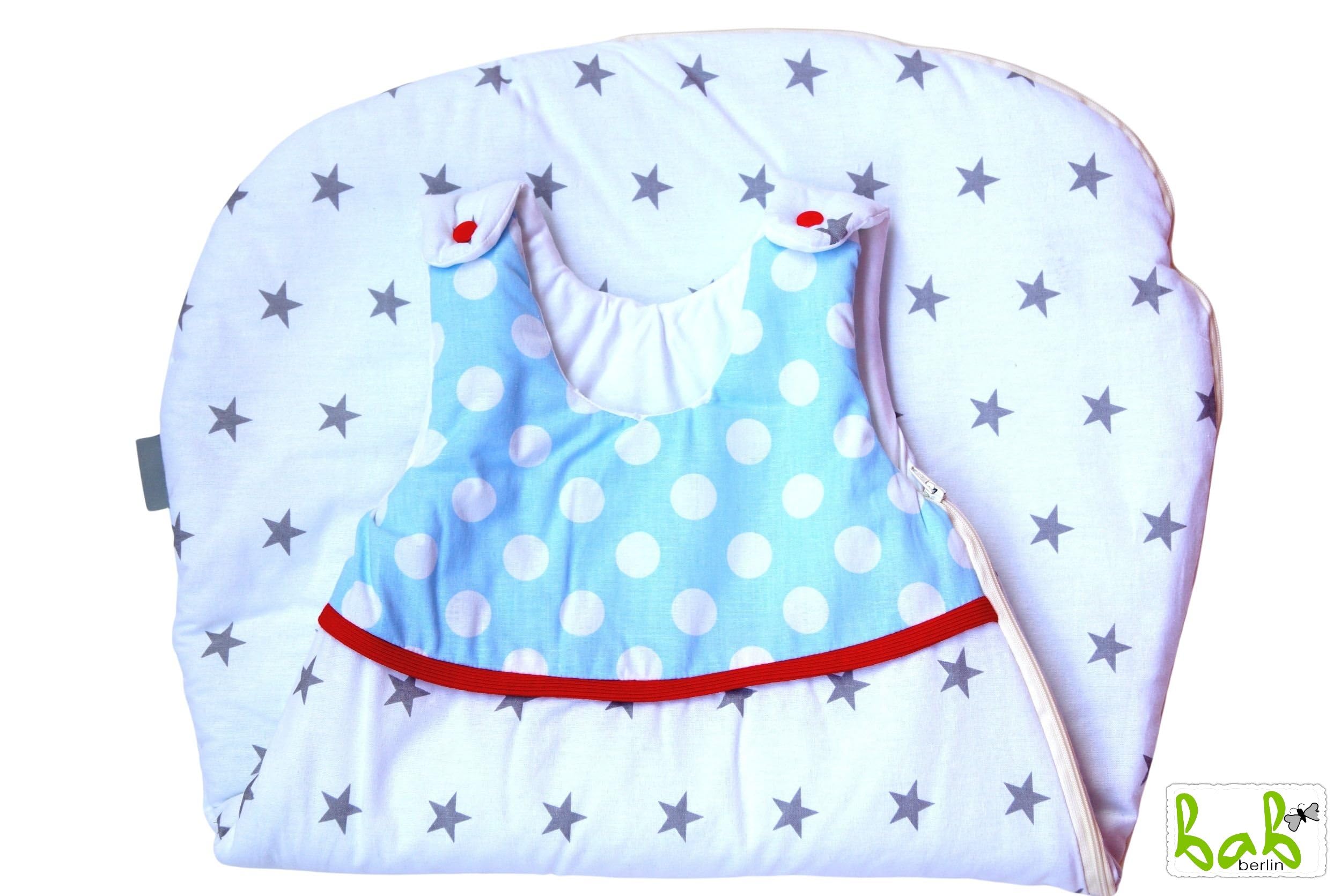 Baby Schlafsack Gr. 70, 0-6 Monate mit Sternen, Mäxchen für Mädchen/Jungen Handmade