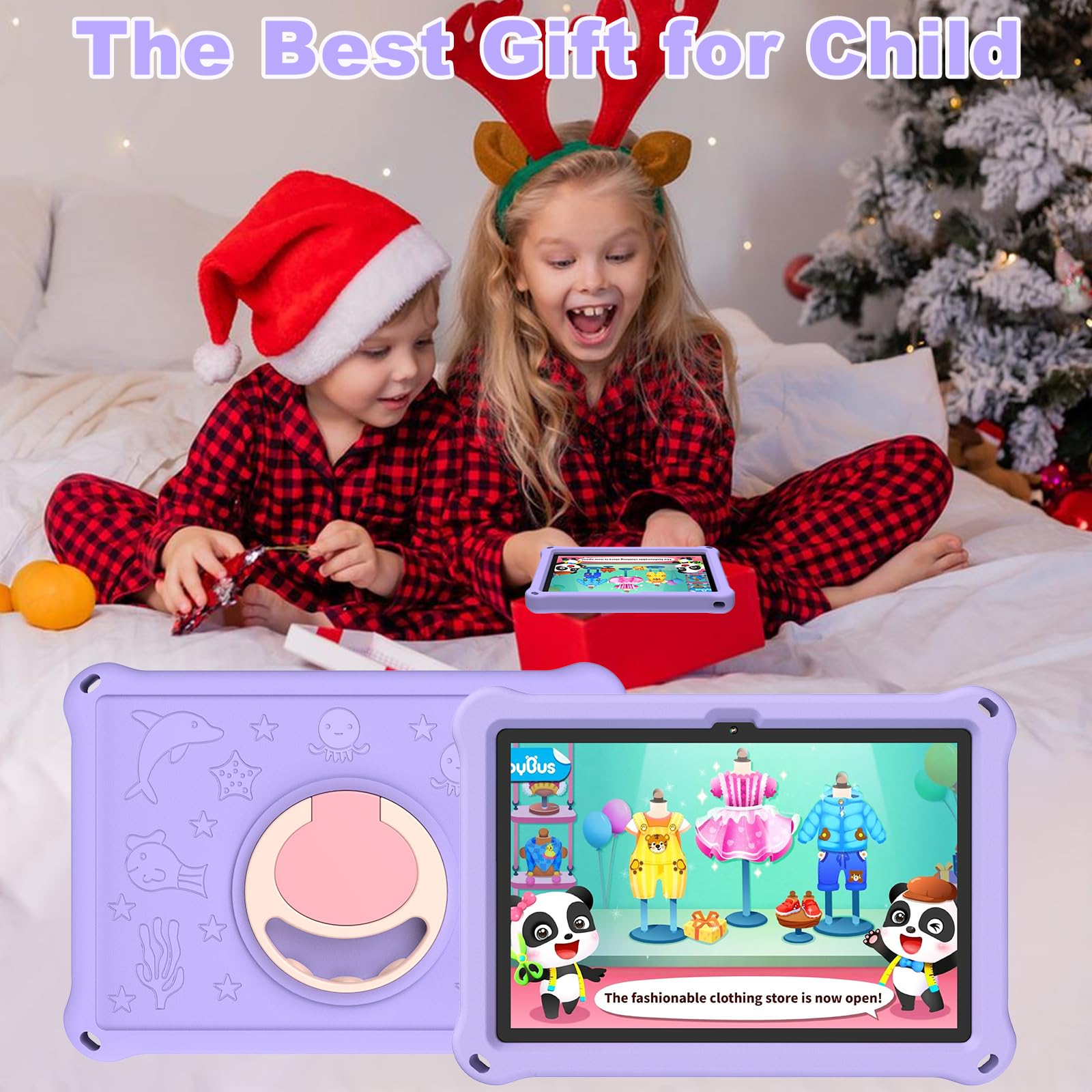 Tablet Bambini 10.1 Pollici, Android 13 Educativo per Bambini 8GB RAM 128GB Rom,Controllo Parentale,6000mAh,WiFi FHD 1280x800 per Tablet PC 3 a 6 Anni con Custodia,Viola