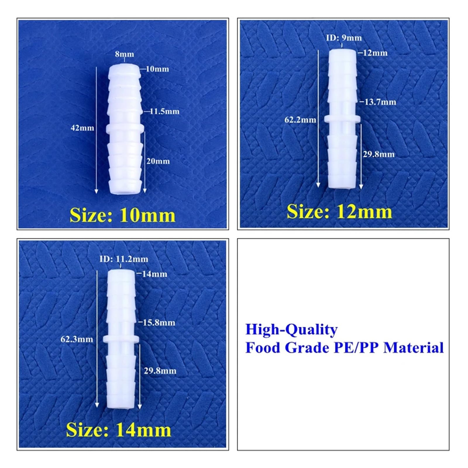 Xuro Conectores directos de plástico de igual diámetro for acuario, bomba de aire, manguera, junta pagoda, accesorios de tubería de agua, 5 a 200 unidades, 4 a 14 mm(14-14mm PE,200 Pieces)