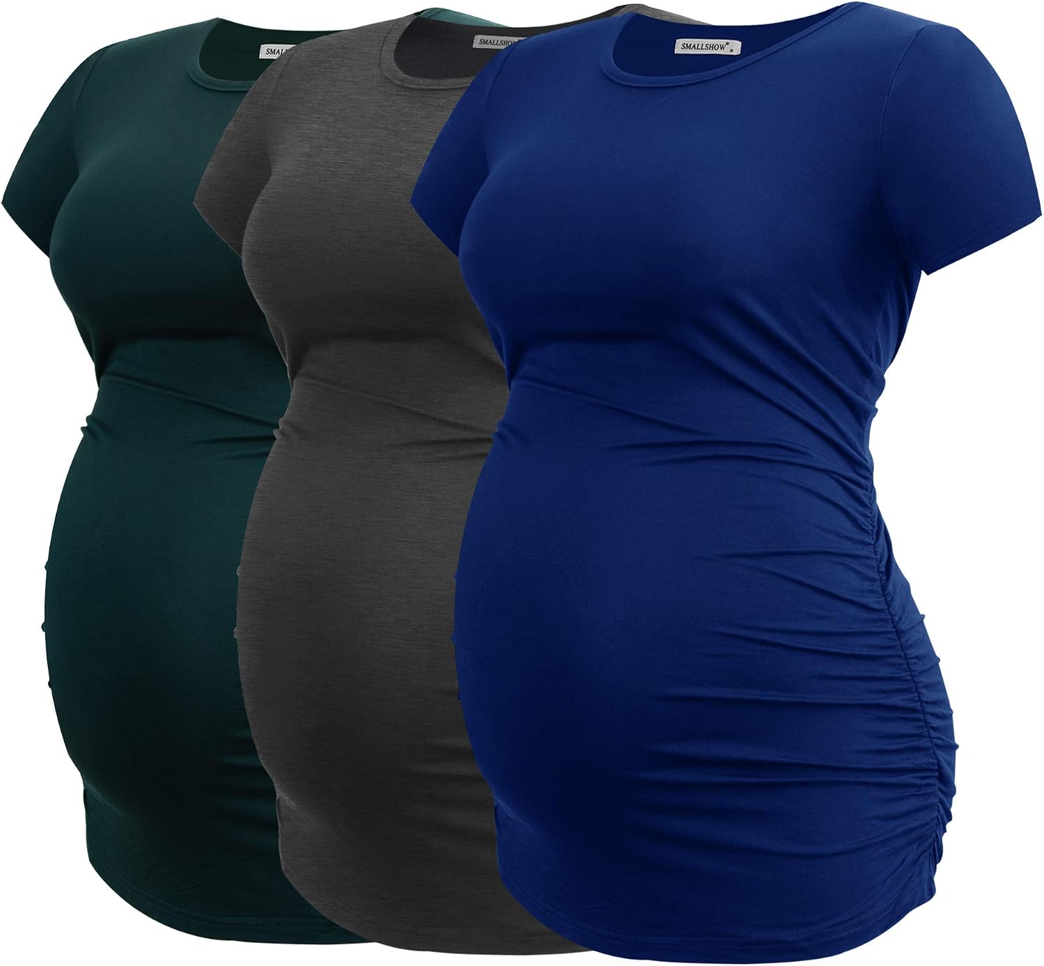 Smallshow Women's Maternity Shirt Side Ruched Tunic Pregnancy Top Clothes 3-Pack