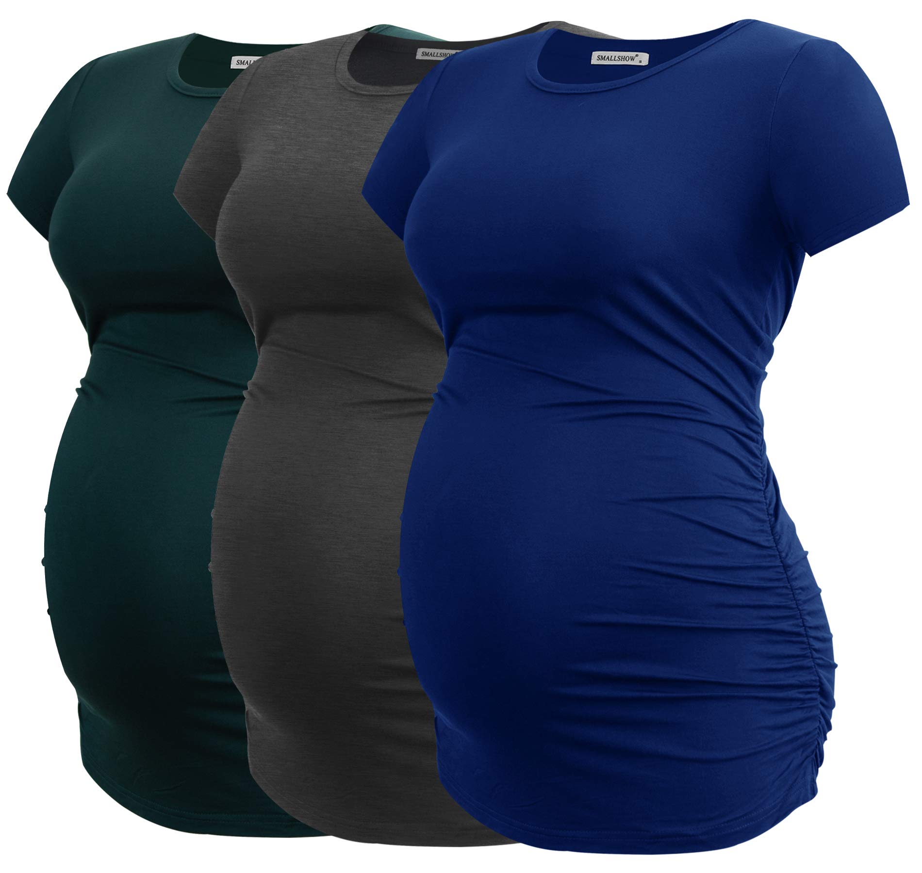 Smallshow Maternity Clothing Tops Side Ruched Pregnancy Clothes for Women 3-Pack — view 51
