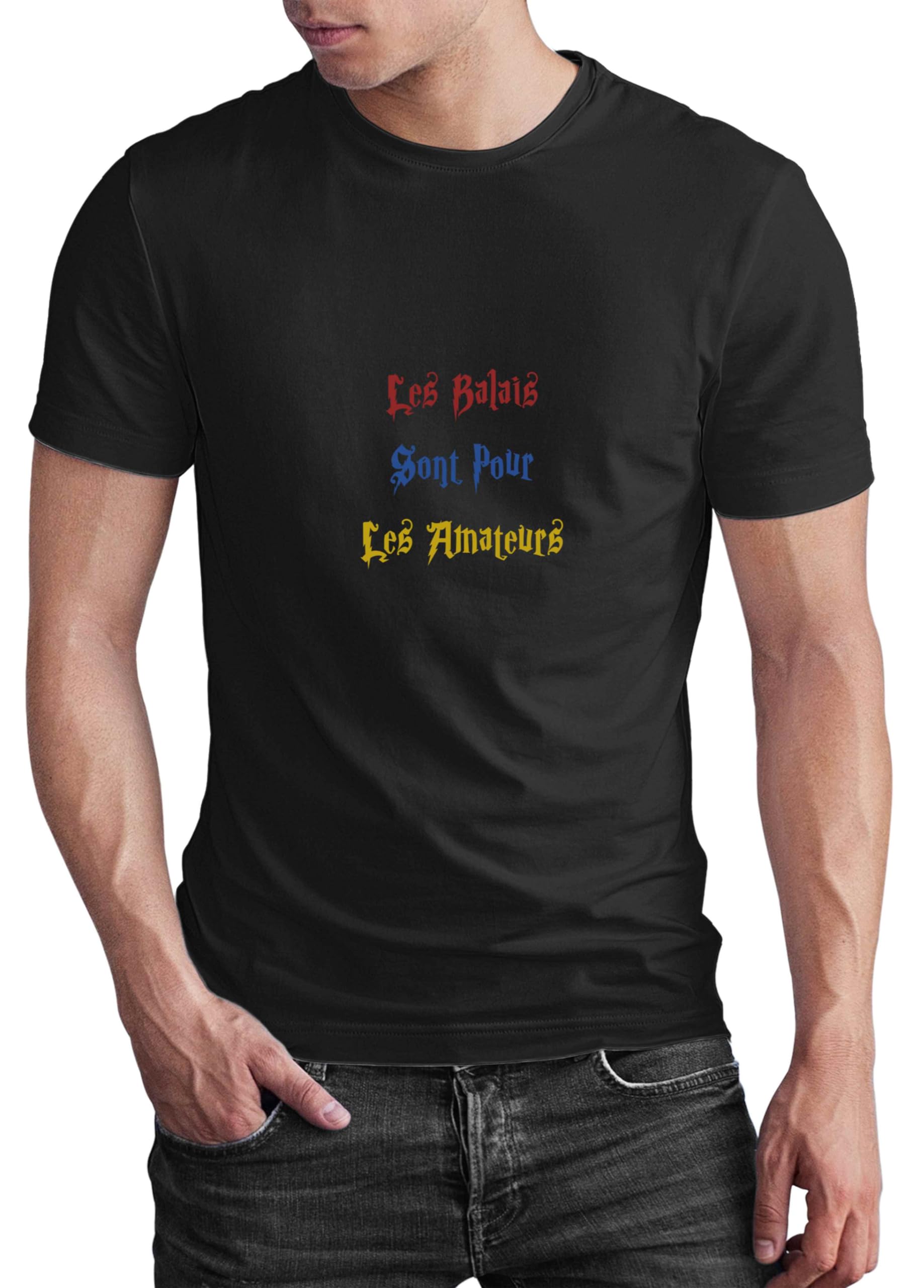 Funny Gift Les Balais Pour Les Amateurs - Gift for French Quote Lovers - Halloween Broom Themed - Gray and Multicolor Multi Size Black T-shirt