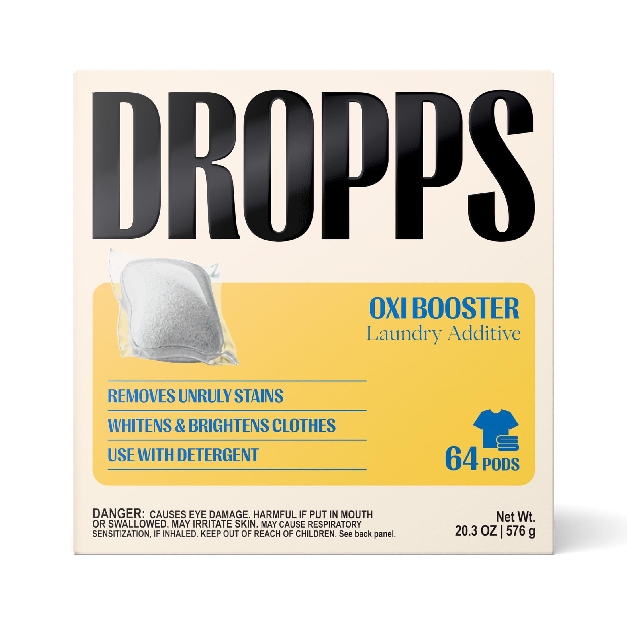Dropps Oxi Booster Pods, Unscented (64 Count) - Laundry Whitener &amp; Stain Remover | Free &amp; Clear | Laundry Booster | Chlorine-Free Bleach Alternative | Clean Ingredients | Plastic-Free Packaging