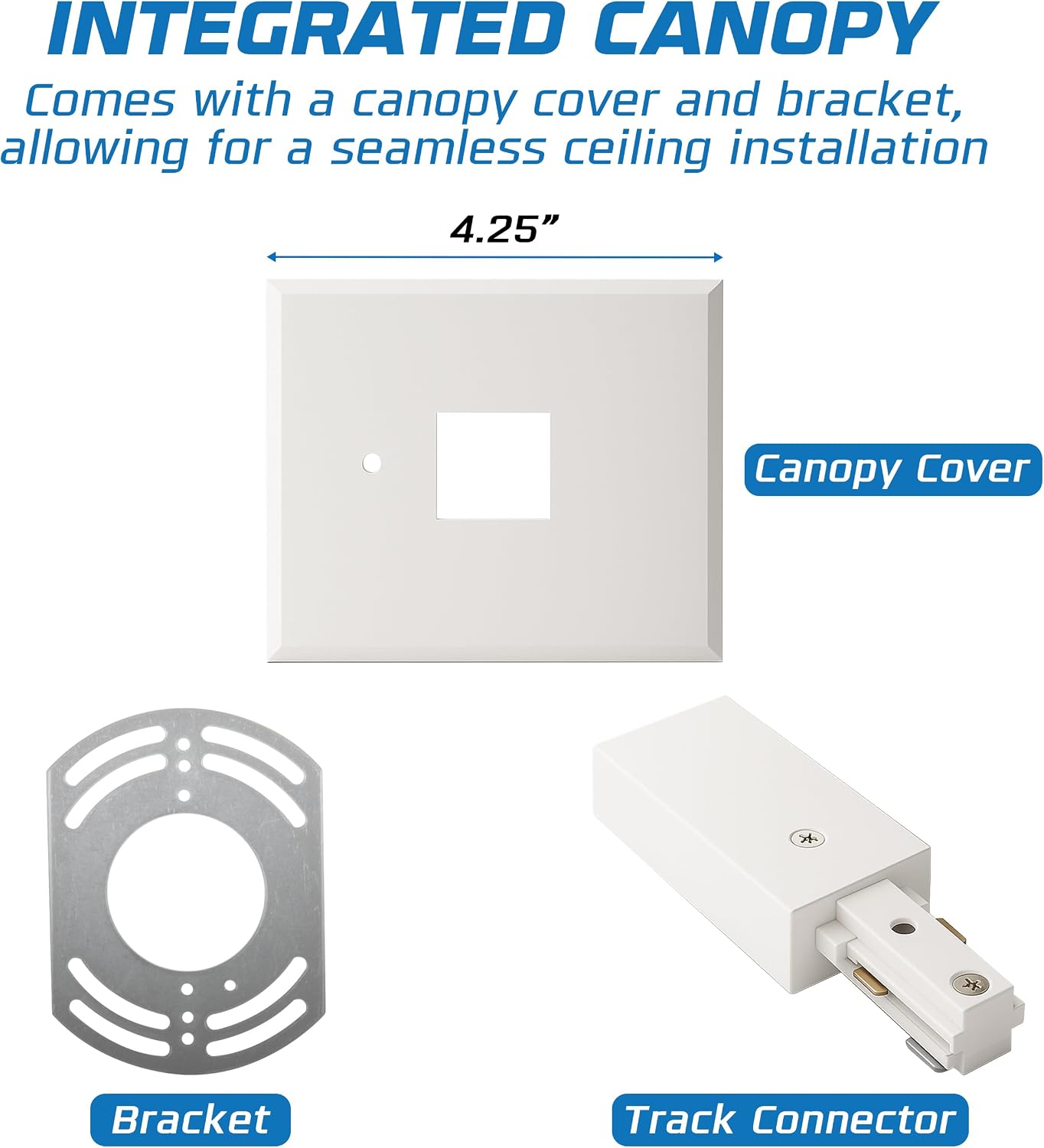 OHLECTRIC 2 Pack – H-Type Live End Canopy Connector with 5" Canopy, White – Single Circuit Power Feed – Ceiling Mount Track Lighting Accessory for H Track Systems